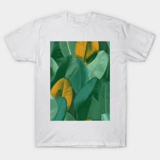 Colorful Ficus leaves seamless pattern. Vibrant summer tropical print. Exotic tropical textural plants T-Shirt